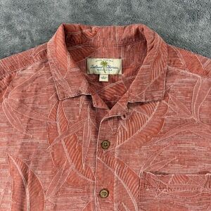 Island Shores Washable 100% Silk Aloha Leaf Print Textured Shirt Vacation Beach